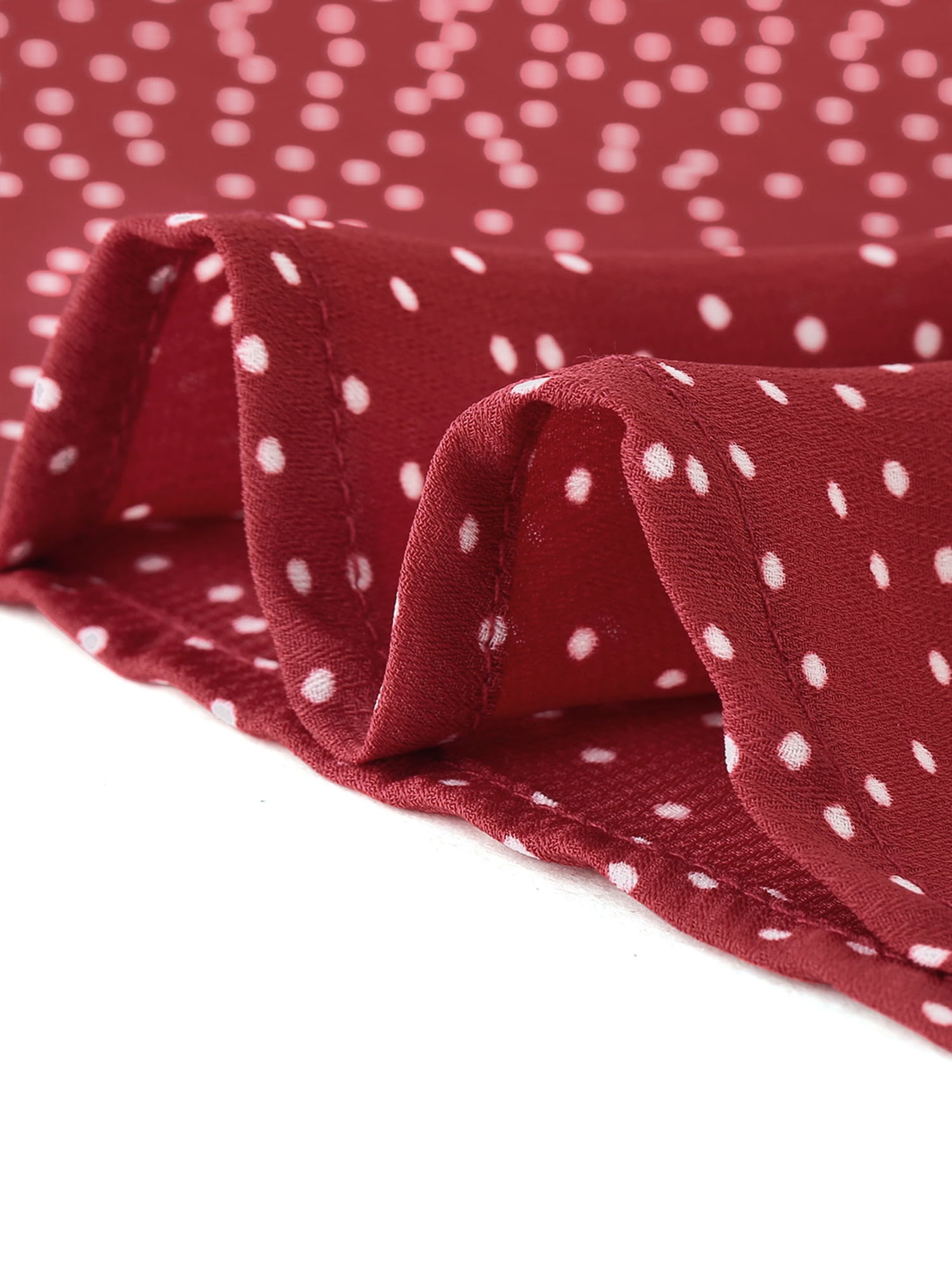 DARING DIVA Polka Dots Ruffled Neck 3/4 Sleeve Blouse Top M Wine Red