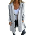 thumbnail image 4 of Womens Wool Peacoats with Hooded and Pockets Plus Size S-5X Snap-Button Up Coats Ladies Casual Solid Long Sleeve Comfort Outerwear Clearance, 4 of 6