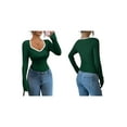 thumbnail image 3 of Women'S Sweetheart Neck Fitted T Shirts Long Bell Sleeve Ribbed Knit Tops Green M, 3 of 7