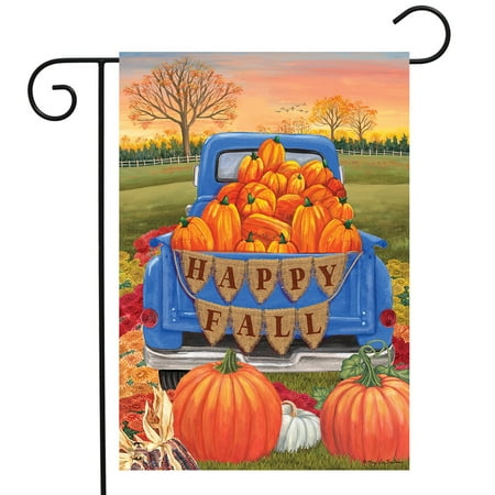 ForYou Happy Fall Pickup Pumpkins Garden Flag Autumn Sunset 12.5  x 18 Measures 12.5  x 18 . Add a colorful  welcoming touch of the season to your home and garden with a premium decorative flag from Briarwood Lane. Text is correctly readable on one side. Our original artwork printed on polyester material designed for outdoor display provides unique designs that are as durable as they are beautiful! Flag stand sold separately. About The Manufacturer: Proudly based in Southern New Jersey  Briarwood Lane has been a leader in the design and manufacturing of premium quality home and garden decor since 2014. Our cheerful  affordable and weather-resistant seasonal products feature exclusive artwork from America’s finest artists and are carefully crafted to last all season. Authentic Briarwood Lane Craftsmanship Bright Crisp Original Artwork from Briarwood Lane Vivid Printed Indoor/Outdoor Polyester with Durable Non-Skid Low Profile Rubber Backing -- 18  x 30  Easy Clean; Fade Resistant; Adds Color and Beauty to Your Home Recommended for use with Briarwood Lane reusable mat tray (pictured  not included)