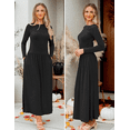 thumbnail image 5 of Women's Long Sleeve Fall Maxi Dress Crewneck Knit Casual Slim Swing Pleated Dresses with Pockets, 5 of 7