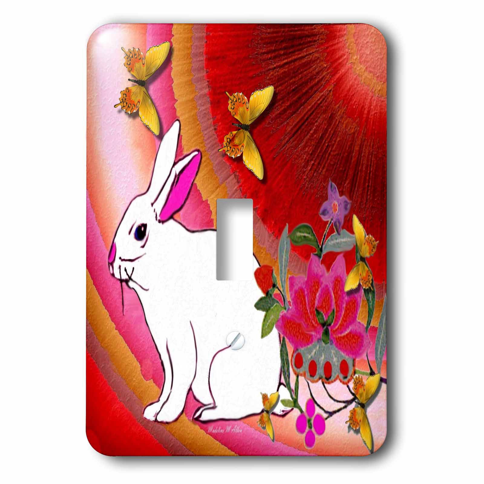 Whimsical Heart Flower Garden with Cat Purple Background 2 Plug Outlet Cover 3dRose lsp_37499_6 Valentine Folk Art 