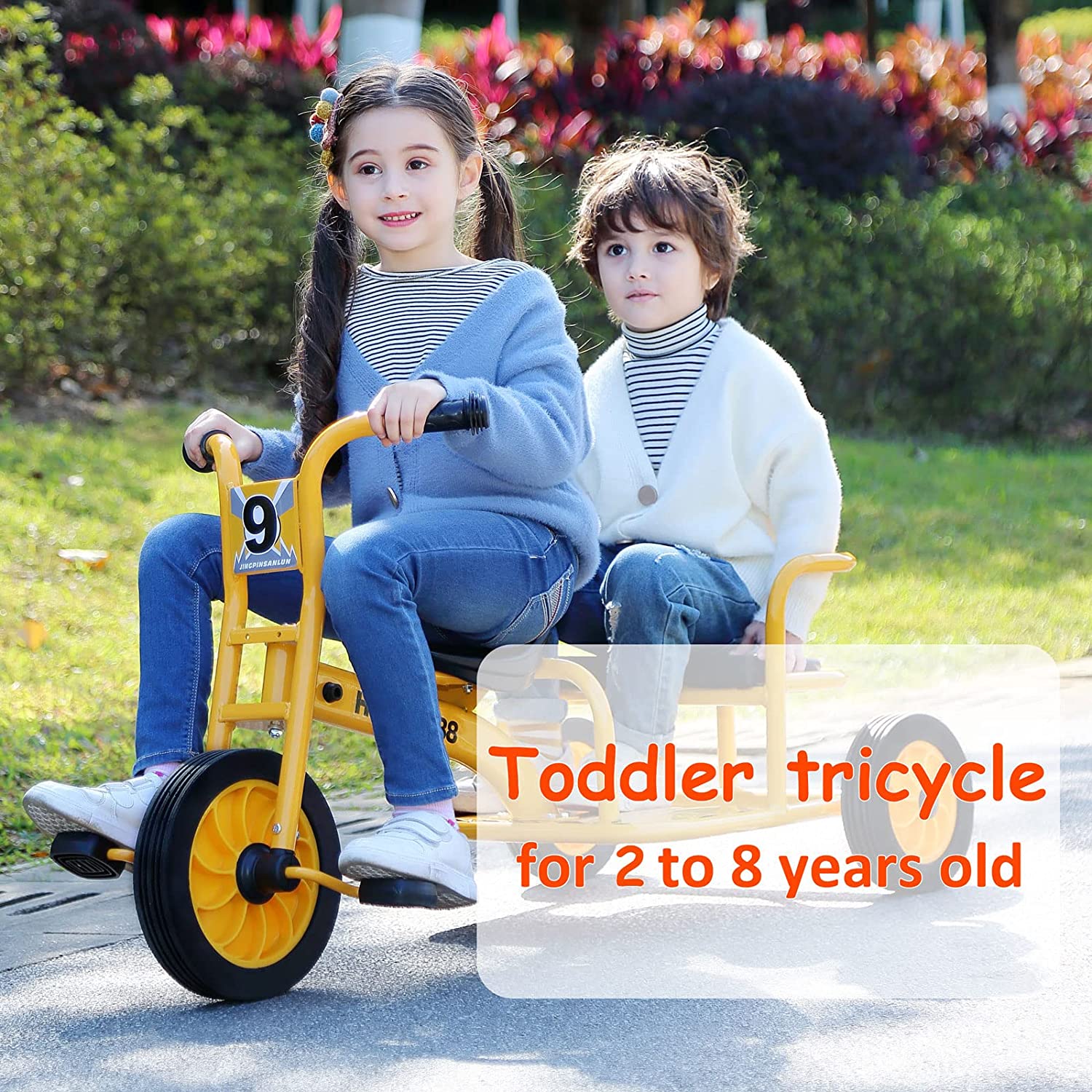 Tricycle for Riders Ages 2+ Preschool Daycare Kids Tandem Tricycle