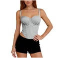 thumbnail image 2 of Mifsaly Womens Corset Tops Asymmetrical Hem Contrast Stitching Waist Shaping Tube Top Boned Support Bustier Camisole M, 2 of 8