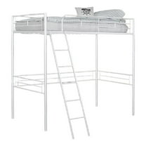 Mylz Twin Loft Bed-61 Inch-White Metal Frame-Attached Angled Ladder