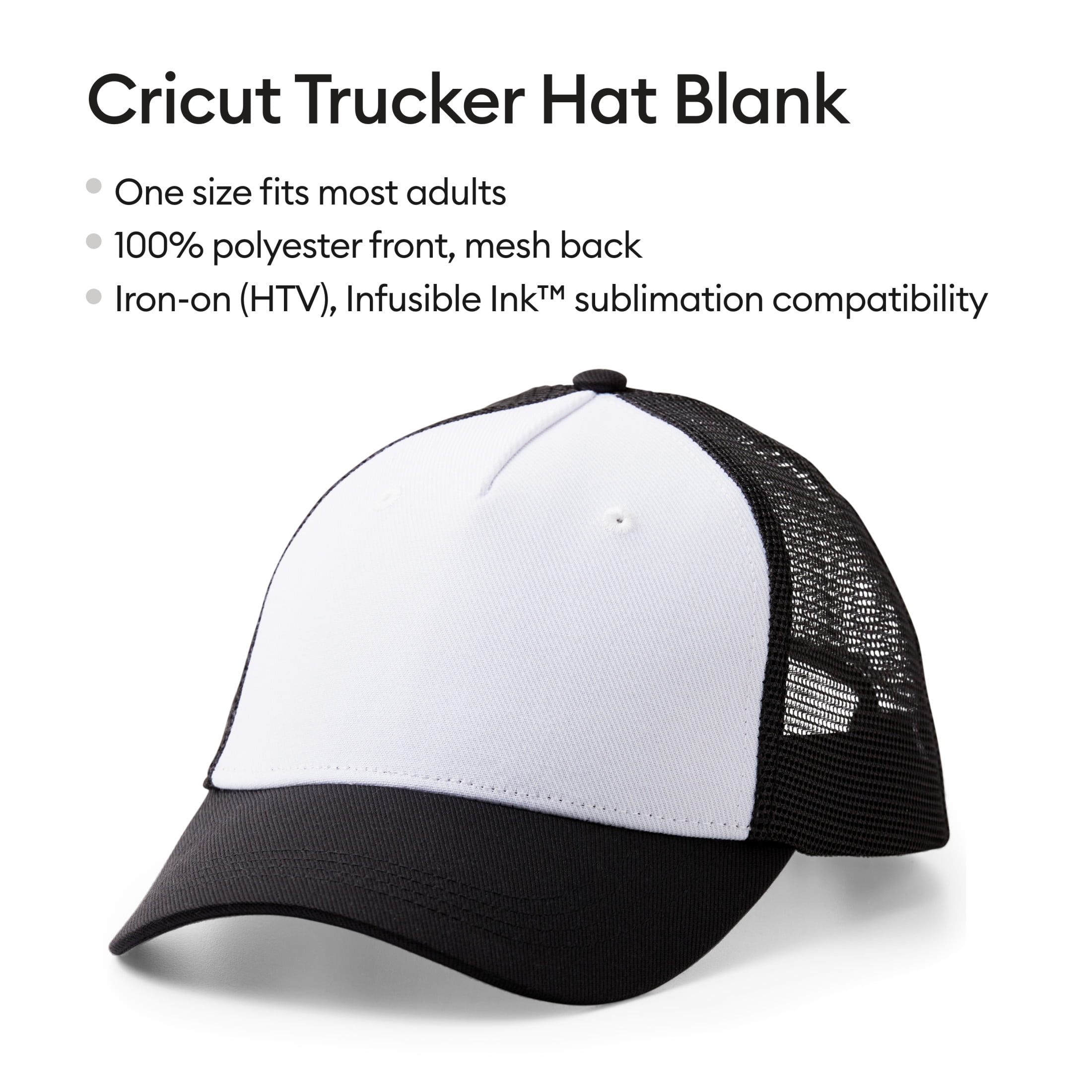 Cricut Trucker Hat Blank, Black/White (12 ct)