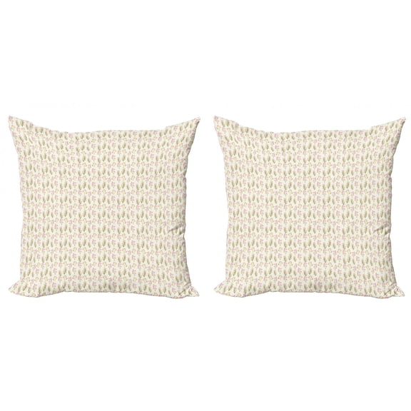 Ambesonne Floral Throw Pillow Cover 2 Pack, Aquarelle Feng Shui Garden, 24", Pink Green and Beige