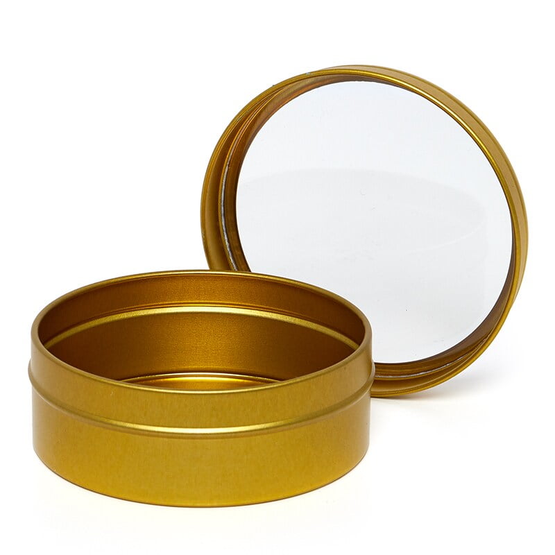 24ea 8 Oz Gold Window Deep Round Tin CanPkg by Paper Mart