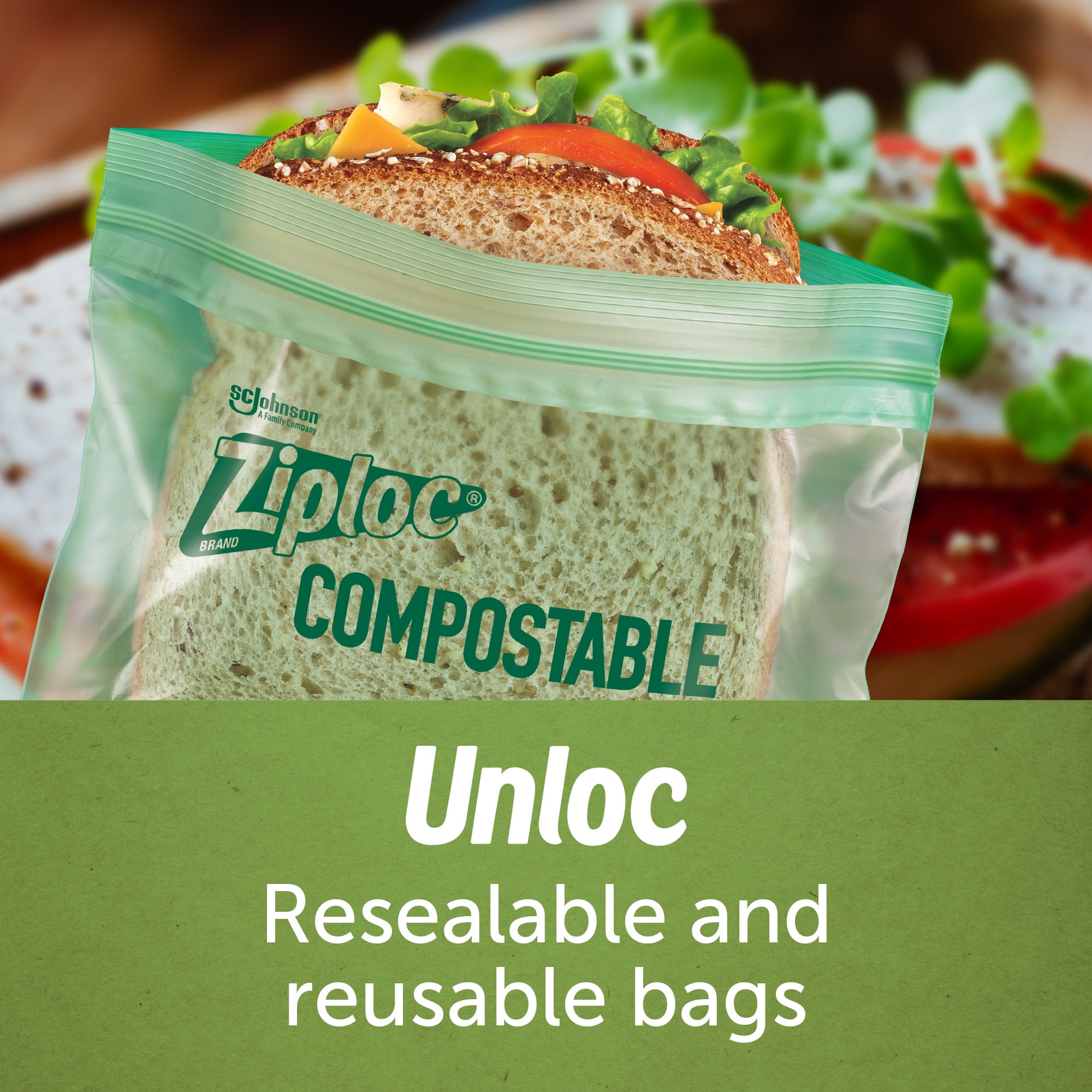 Ziploc® Compostable Sandwich Bags, Food Storage Zipper Bags, 40 Count