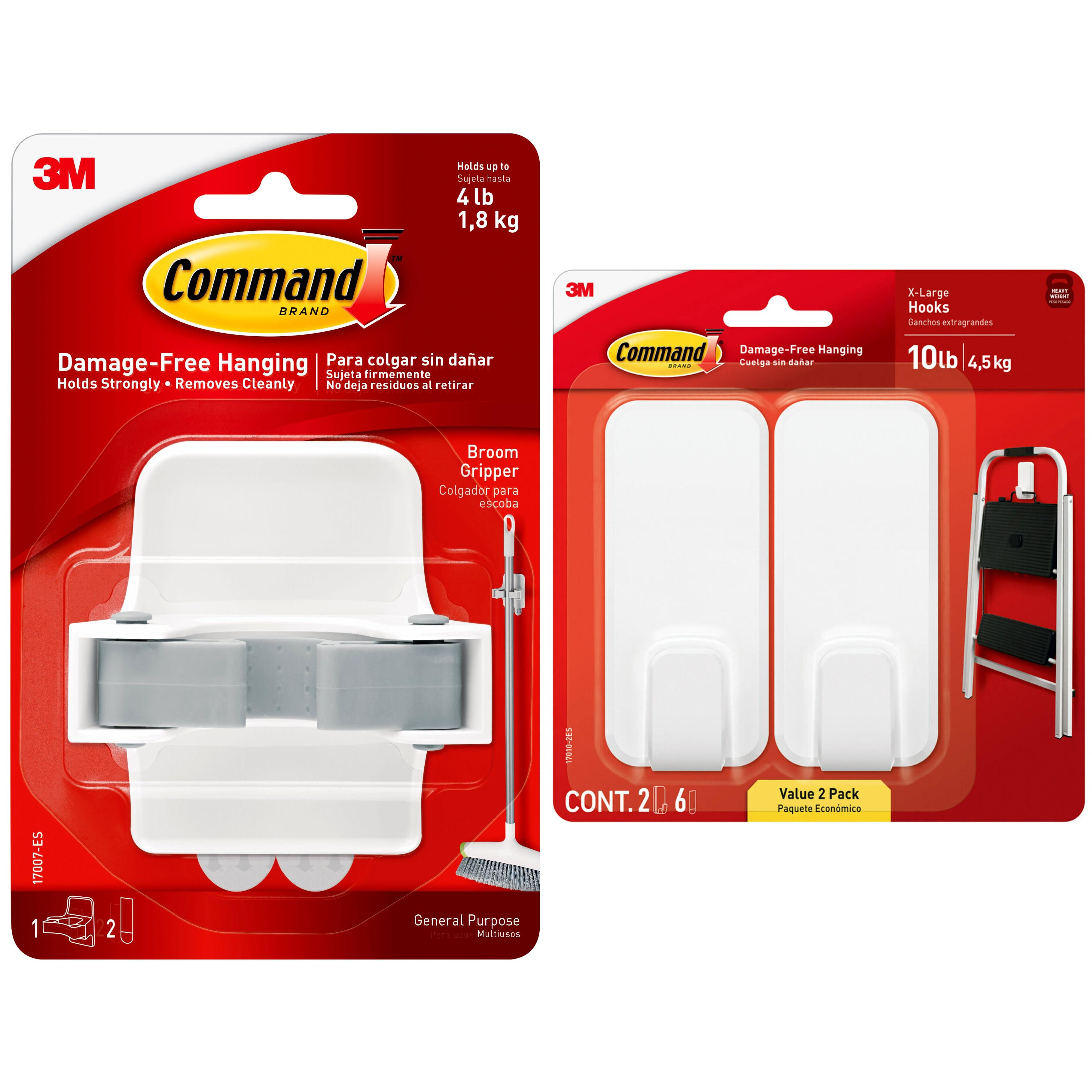 Command Broom and Mop Grippers Wall Hook Bundled With 2 Command 10 Lb