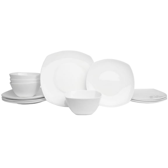 Fitz and Floyd Nevaeh Soft Square 12-Piece White Bone China Tableware Set (Service for 4)