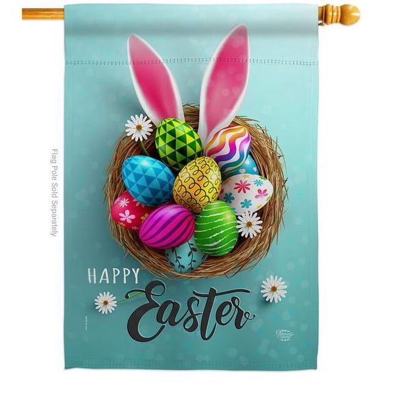 Ornament Collection H192373-BO Bunny Easter Eggs Springtime Double-Sided Garden Decorative House Flag, Multi Color