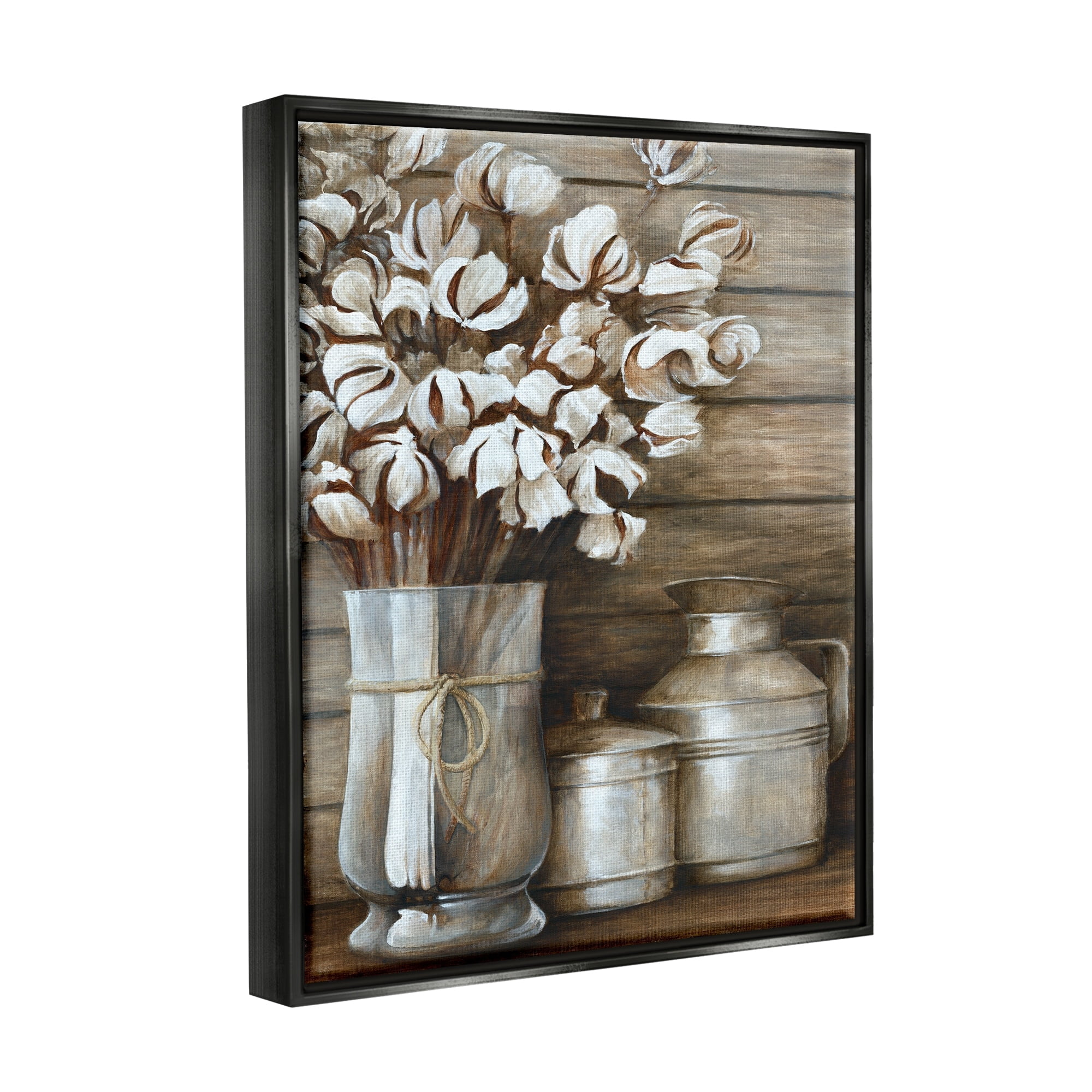 Stupell Industries Traditional Flower Bouquet Rustic Country Cans Painting Jet Black Floating Framed Canvas Print Wall Art, Design by White Ladder