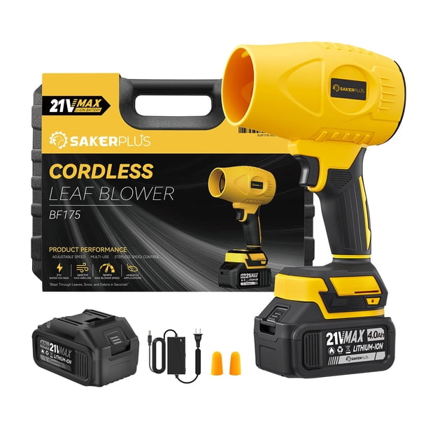 Soplador de hojas inalámbrico SakerPlus BF175 con batería de 21 V y 4 Ah