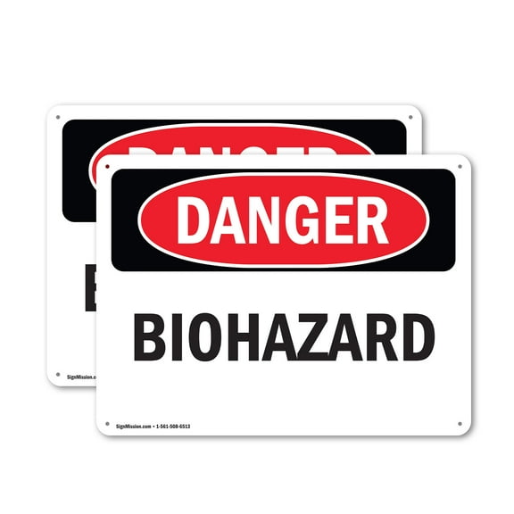 (2 Pack) Biohazard OSHA Danger Sign 14 Inch X 10 Inch Indoor / Outdoor Rust-Free Aluminum Metal Signs for Workplace, Workshop, and Construction Site, Made in the USA