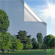 rabbitgoo One Way Window Film, Mirror Effect Tint Glass Covering for Home Office, Daytime Privacy Protecting Reflective Heat Control Anti UV Door Sticker for House, Silver