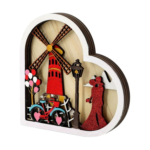 Decoraciones de escritorio, regalo del Día de San Valentín, centros de mesa con forma de corazón de madera, artesanías románticas, decoración del Día , estilo c mayimx manualidades de escritorio