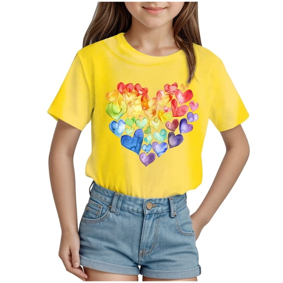 newwalpole Kids Valentine Shirts Boys Girls Valentines Day Cute T-Shirt Toddler Funny Short Sleeve Graphic Tops 2026 (3T-10T) Yellow for Size 1-2 Years