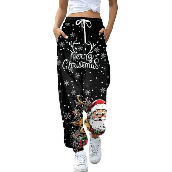 Women's Christmas Santa Pants Holiday Casual Trousers Festive Comfortable Wear Soft Stretchy Elastic Waist Stylish Seasonal Outfit