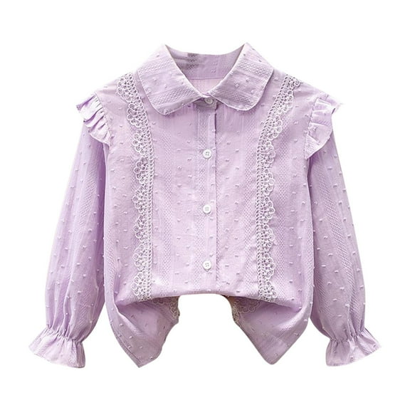 Bovxnpu Boys Girls Long Sleeve Tops Spring Fall Tops, Girls Ruffle Collar Shirt Long Sleeve Button Down Casual Shirts Soft Blouse Tops 11 Years