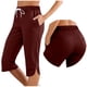 thumbnail image 1 of Pantalones de Cintura Elástica para las Mujeres Color Sólido Deportes Capris con Bolsillos Laterales, Mujeres Cintura Elástica Capris Casual Salón Bottoms de Verano, 1 of 7