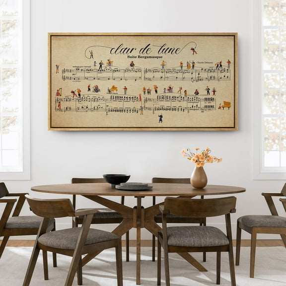 IDEA4WALL Extra Large Framed Canvas Print Wall Art Claude Debussy 'Clair de Lune' Sheet Fine Art Minimalist Sheet Music Art Wall Decor Oversized Artwork Relax/Calm for Room - 60"x30"