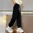 thumbnail image 6 of Ecqkame Teens Girls Wide Leg Sweatpants High Waisted Baggy Joggers Drawstring Trousers Solid Color Versatile Casual Sports Pant 1-15 Years Black 9-10 Year, 6 of 7