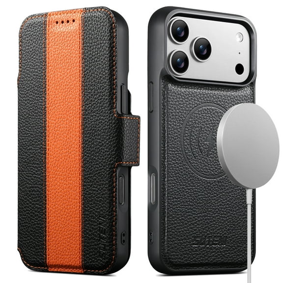 Allytechgroup Flip Wallet Case for Apple iPhone 17 Pro Max, 2 In 1 Detachable Magnetic Back Cover Cards Slots PU Leather Anti-Scratch Protective Magentic Closure Phone Case for Women Men, Orange