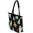 thumbnail image 3 of Halloween Canvas Leather Mix Tote Bag for Women, Twill Sponge Jeanette Shoulder Handbag, 30x10.5x39cm/11.8x4.1x15.4in Size, 3 of 5