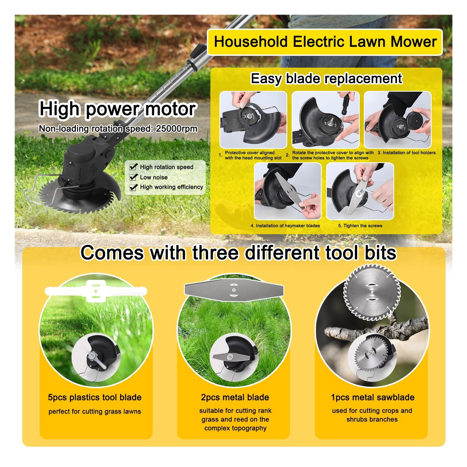 Gardening Tool And Equipment Household Electric Lawn Mower Cordless Rechargeable Lawn Trimmer Professional Electric Brush Cutter ,2 IN 1 Trimmer & Edger