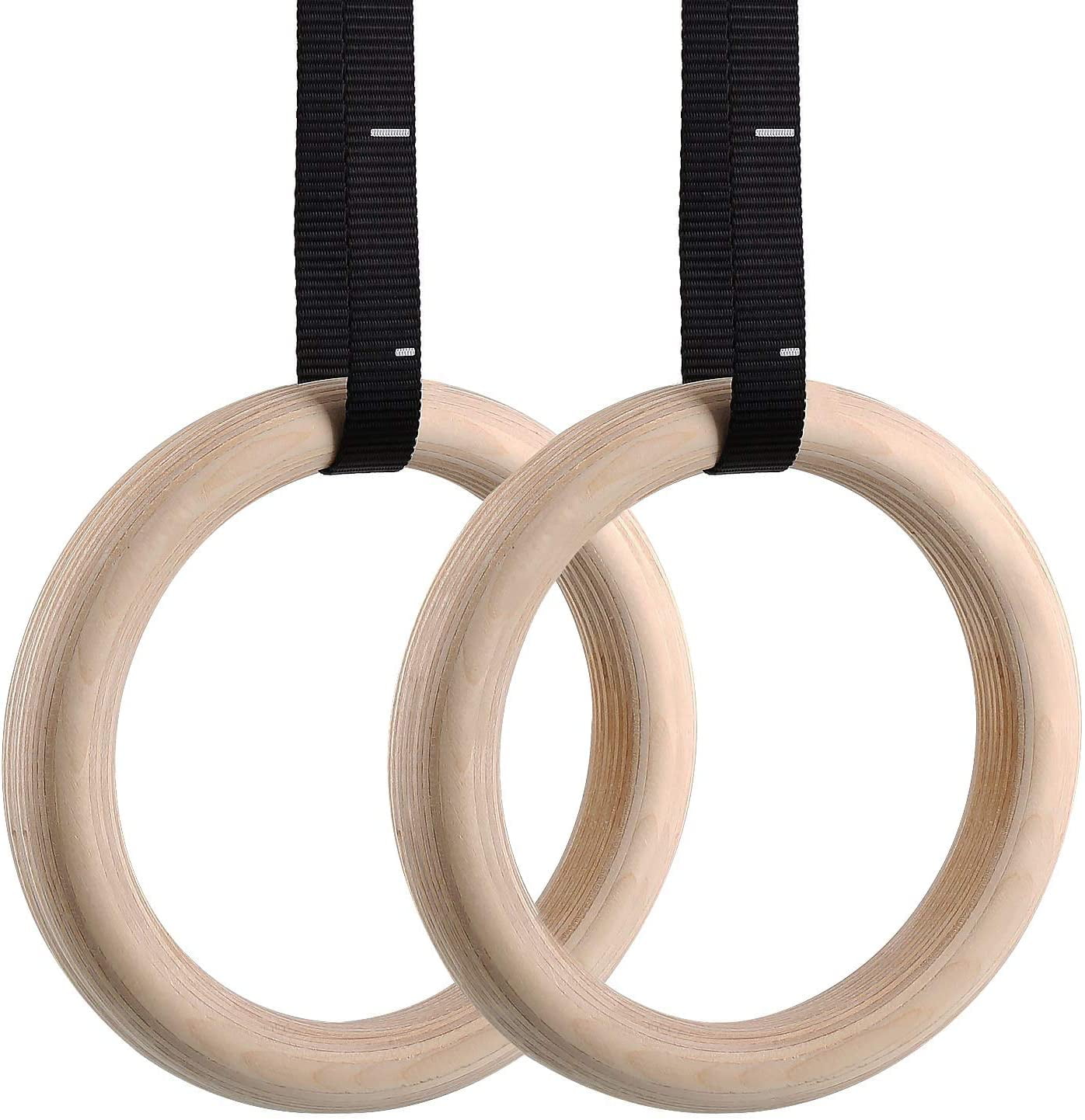 JunYito Gym Rings Wooden with Strap Gymnastic Rings Home Exercise Rings Fitness Gymnastic Athletic Training Rings Equipment Pull Ups Dip Rings 