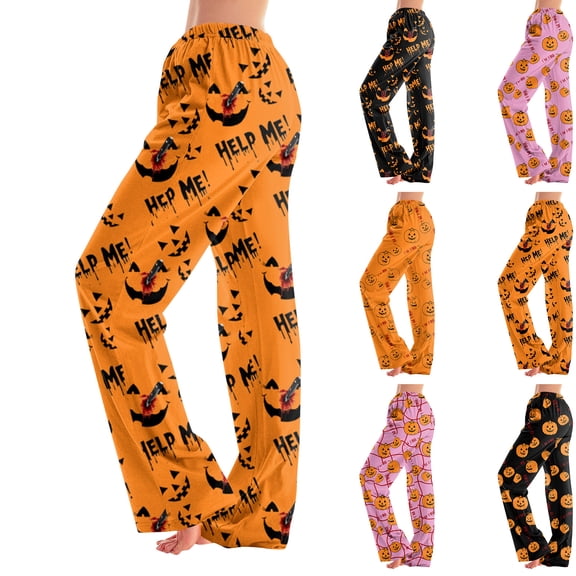 Halloween Pajama Pants Women Soft Lounge Pj Bottoms Cute Halloween Party Graphic Elastic Waist Trendy Pj Pants Women Saffron XL