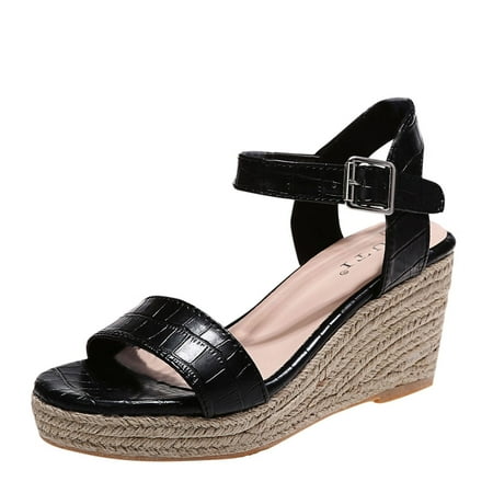 

Womens Sandals Fashion Spring And Summer Women Sandals Wedge Heel Animal Pattern Buckle Espadrille Women S Sandals Pu Black 42