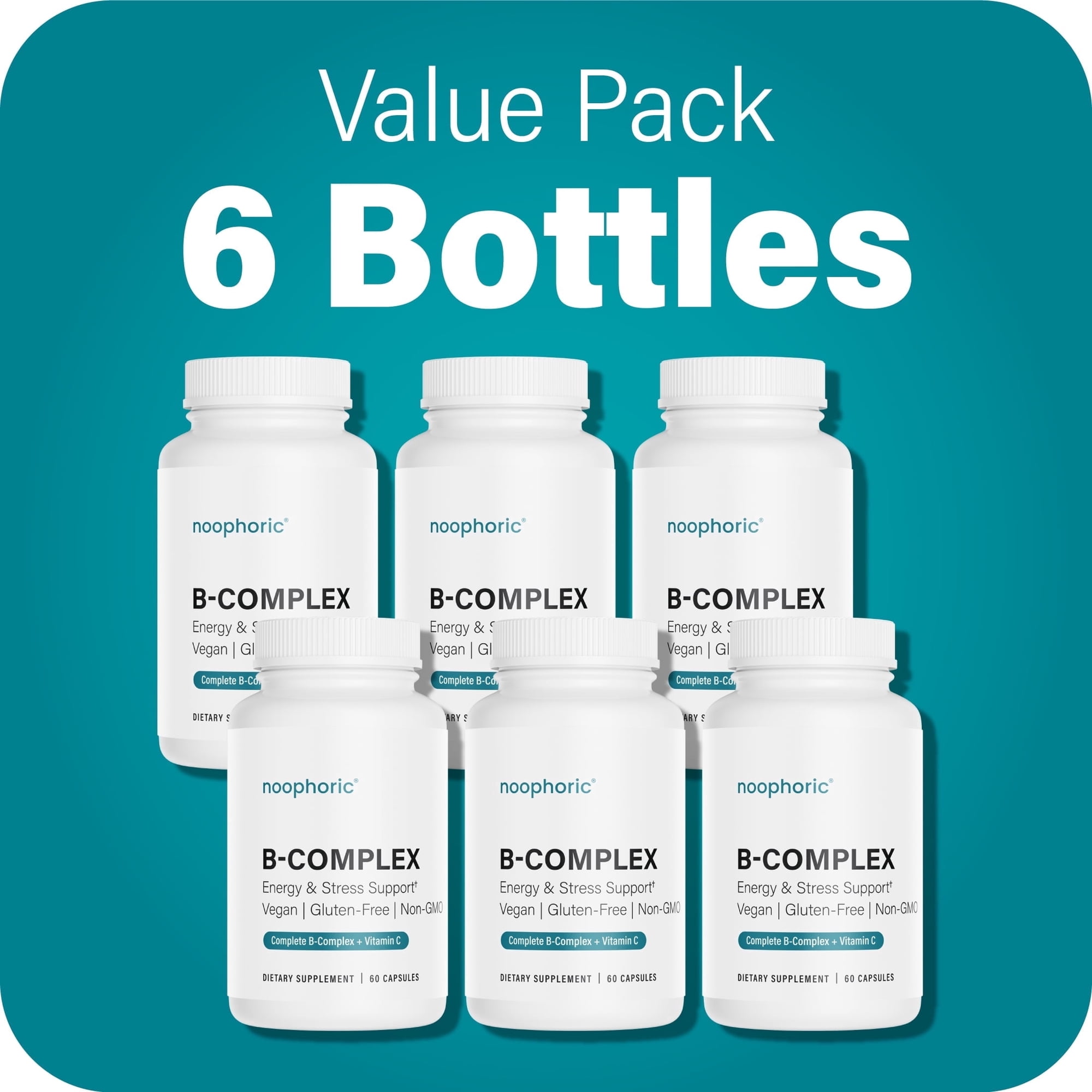 Noophoric B Complex Vitamins for Women and Men, Vitamin B Complex with Vitamin C, B Vitamins, B12, Biotin, Folate, Choline and Inositol, 360 Count (6 pack)