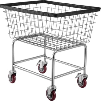【極美品】LAUNDRY CART WITH POLE RACK CHROME R&B Wire Products Rolling Wire Laundry Cart with Double Pole Rack