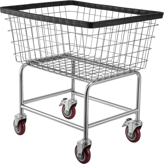 KFFKFF 2.8 Bushel Wire Laundry Basket Wire Laundry Cart with Wheels, 20''x15.7''x26'' Commercial Steel Frame with Chrome Finish, 4inch Casters, Wire Basket Cart for Laundry