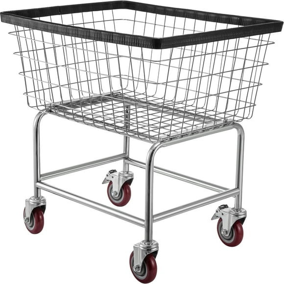 KFFKFF Rolling Laundry Bin, 2.5 Bushel Capacity, 21''x27''x27.5'' Industrial Wire Laundry Hamper on Wheels, Steel Construction with Chrome Coating, 4inch Wheels, Suitable for Laundry Facilities