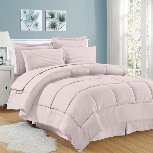 Sweet Home Collection 8 Piece Comforter Set Bag with Unique Design, Bed Sheets, 2 Pillowcases & 2 Shams Down Alternative All Season Warmth, King, Dobby Pale Pink