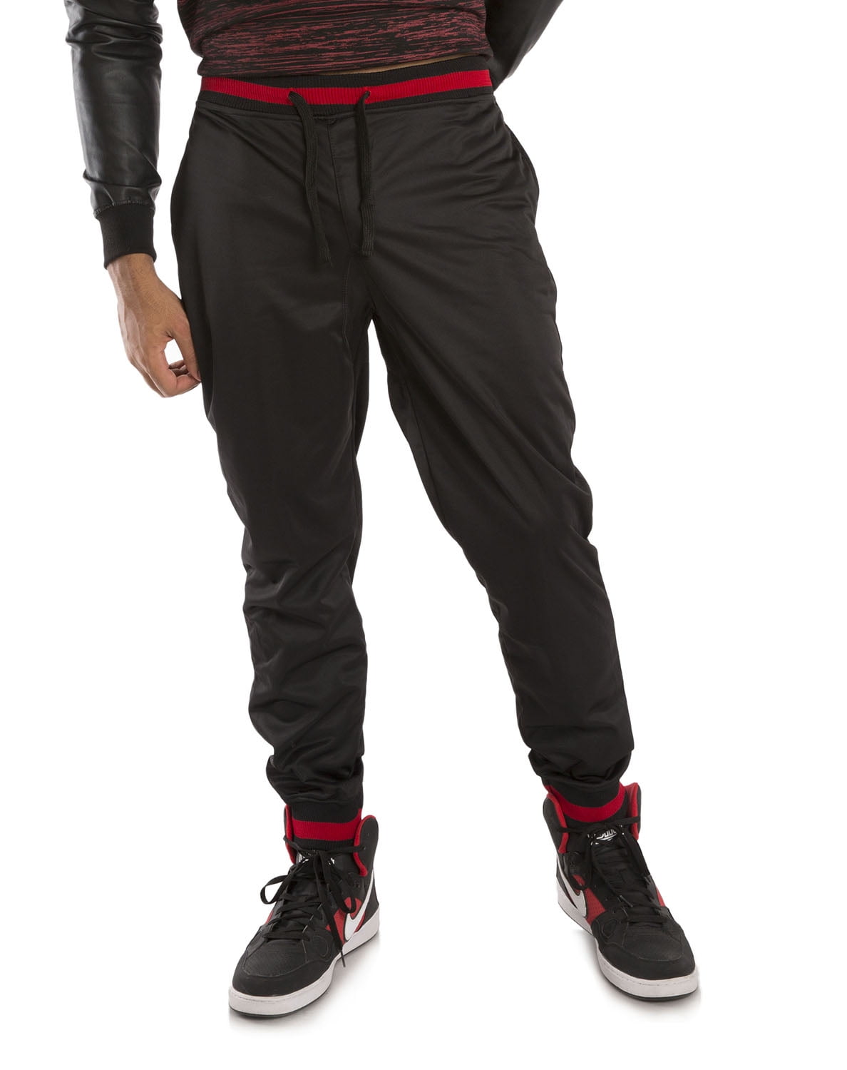Vibes - Vibes Black Tricot Jogger Pant with Red Stripe Rib Waist & Cuff - Walmart.com - Walmart.com