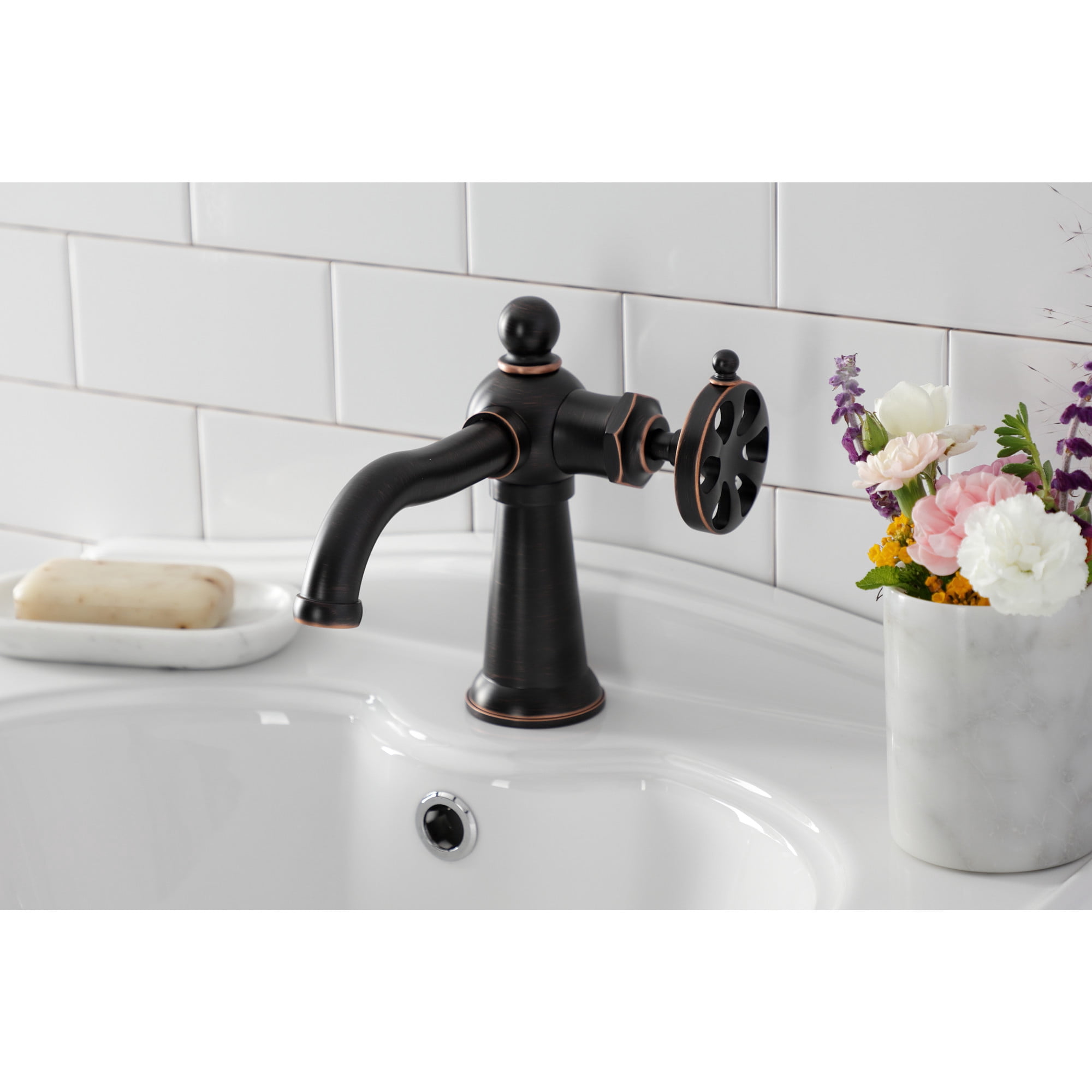 Kingston Brass KS354RXNB Belknap One-Handle Single-Hole Bathroom Faucet with Push Pop-Up Drain, Naples Bronze