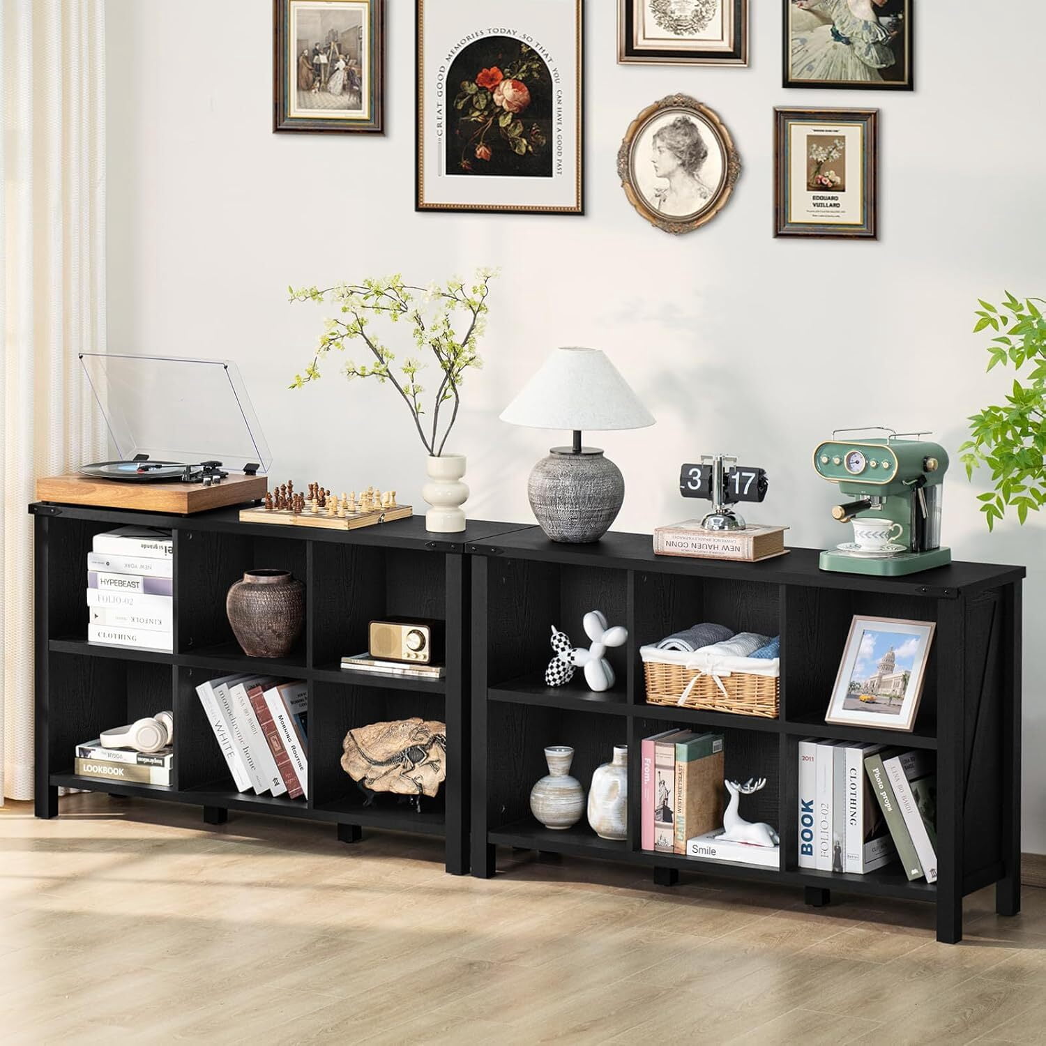 Toy Storage Organizer Joaxswe 6 Cube Bookcase, Wood Kids Bookcase for Playroom, Storage Cabinet for Living Room, Black Finish