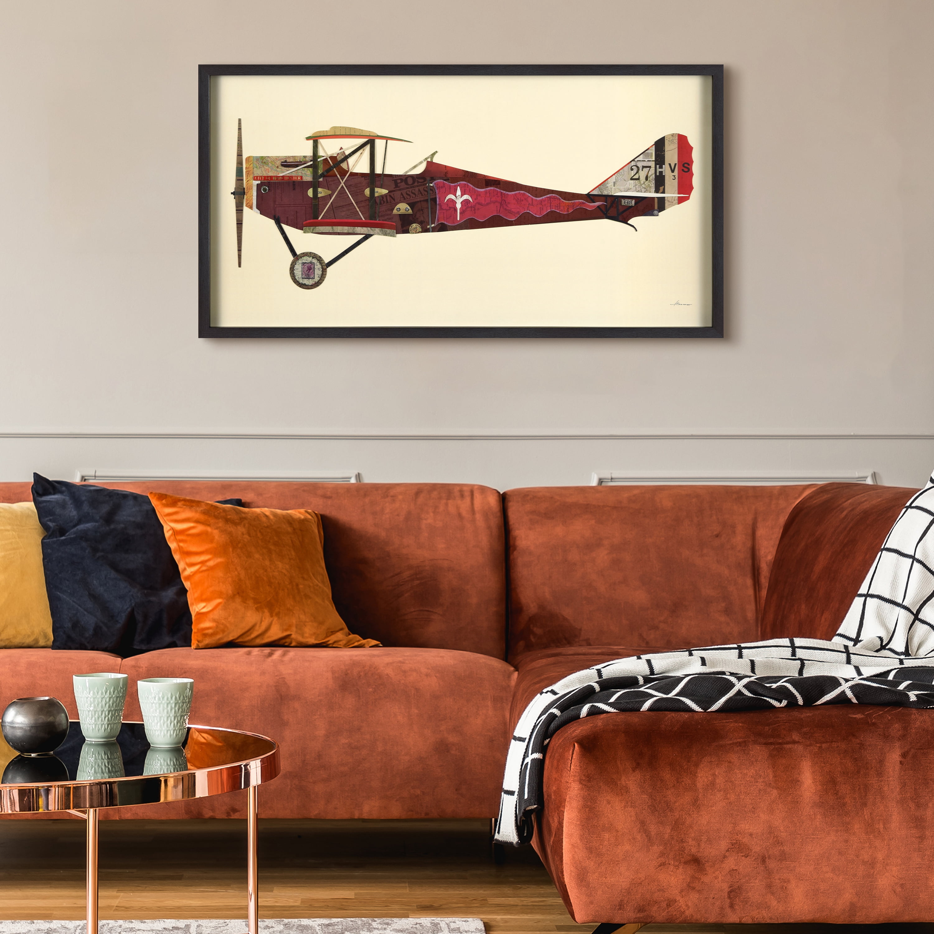 Empire Art Direct Antique Biplane #2 Dimensional Collage Framed Graphic Art Under Glass Wall Art, 25" x 48" x 1.4", Ready to Hang