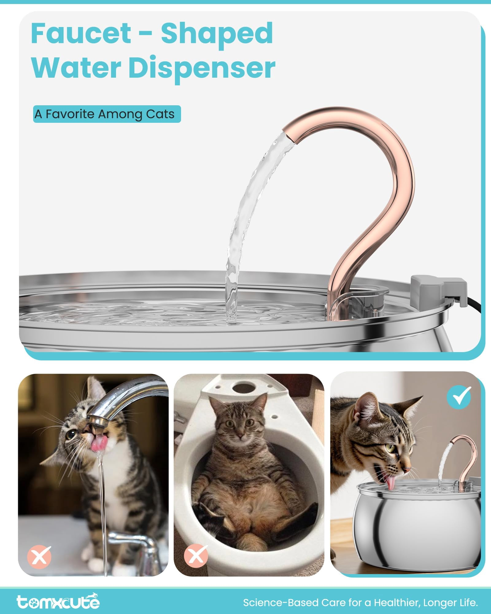 FURCLAN 4L/135oz Swan Neck Cat Water Fountain Stainless Steel with 3 Filters, 304 Stainless Steel Dog Water Fountain, Ultra-Silent Pet Water Dispenser, Drinking Fountain for Cats & Dogs
