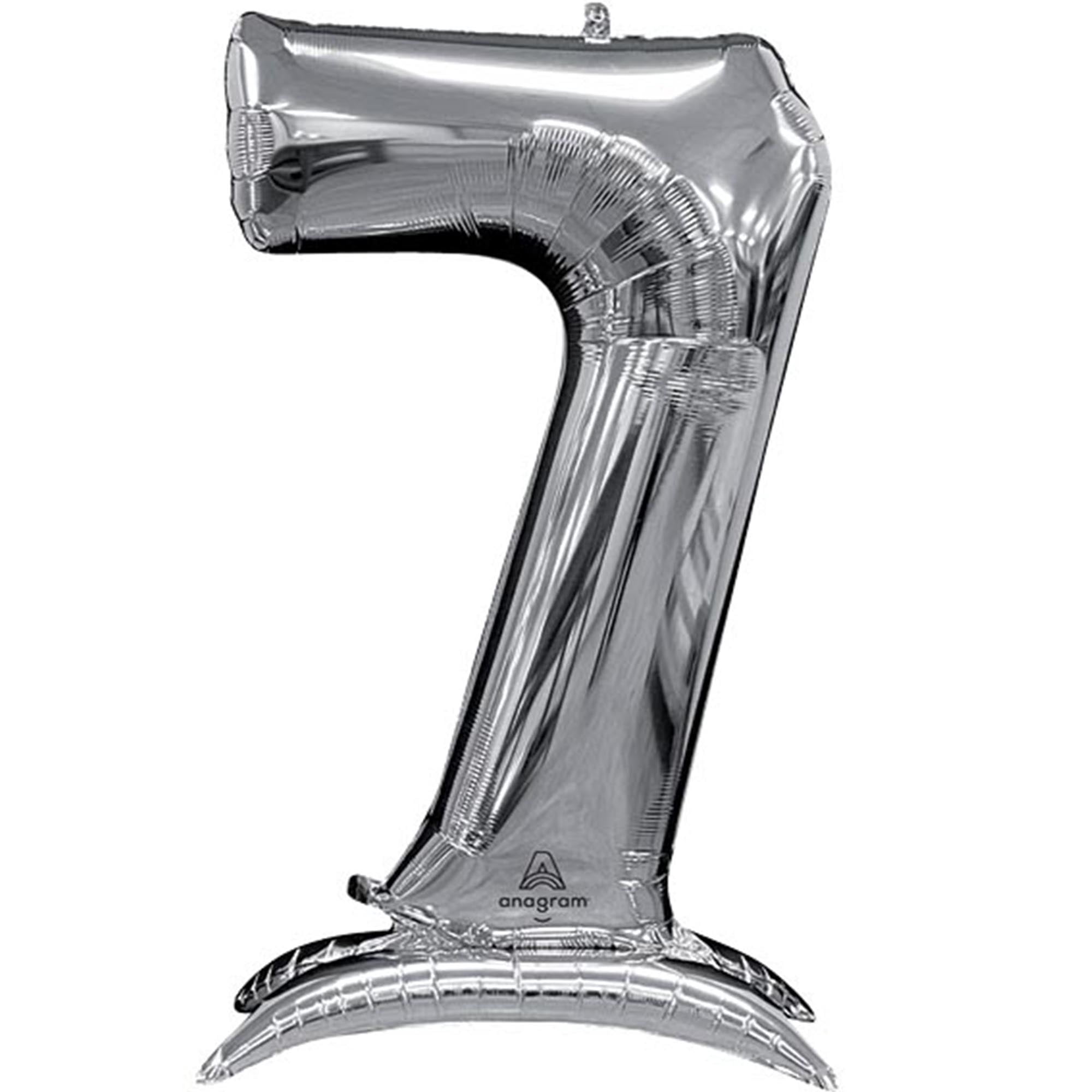 53 inch Stand-Up Numberz 7 - Silver (Air-Fill Only) Foil Mylar Balloon - Party Supplies Decorations