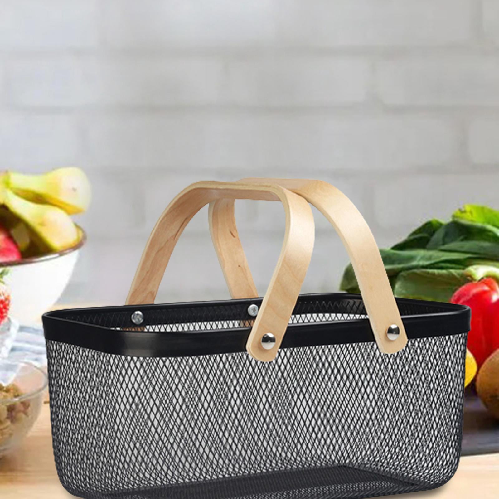 Fiocias Metal Wire Mesh Storage Basket Multifunctional Food Organizer Vegetable Shopping Black