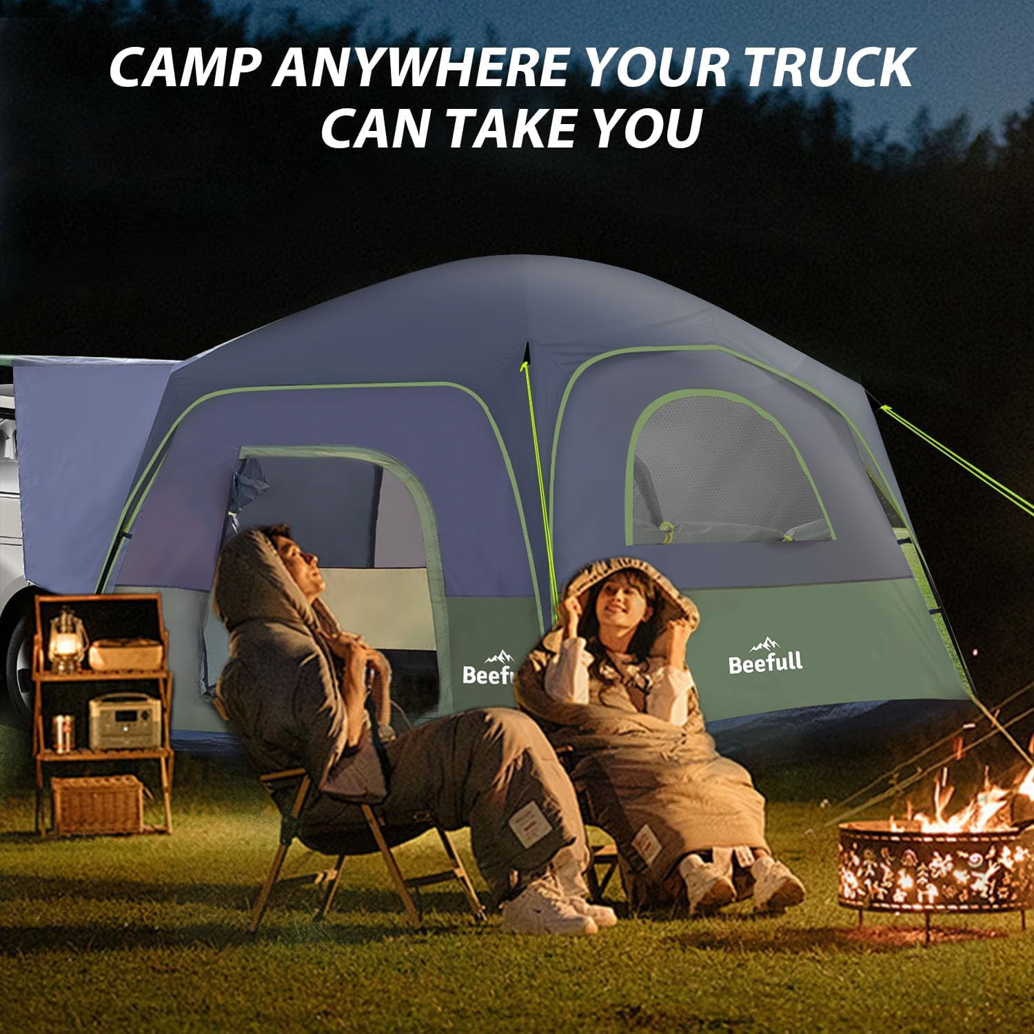SUV Camping Tent for 6-8 Person with Rainfly,  Car Camping Tent with Waterproof, Double Layer Design with Storage Bag, Green & Gray