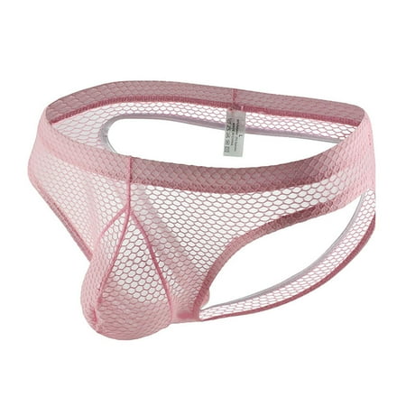 

BIZIZA Men s Bulge Pouch Briefs Breathable Mesh See Through Fishnet Sexy Underwear Pink M