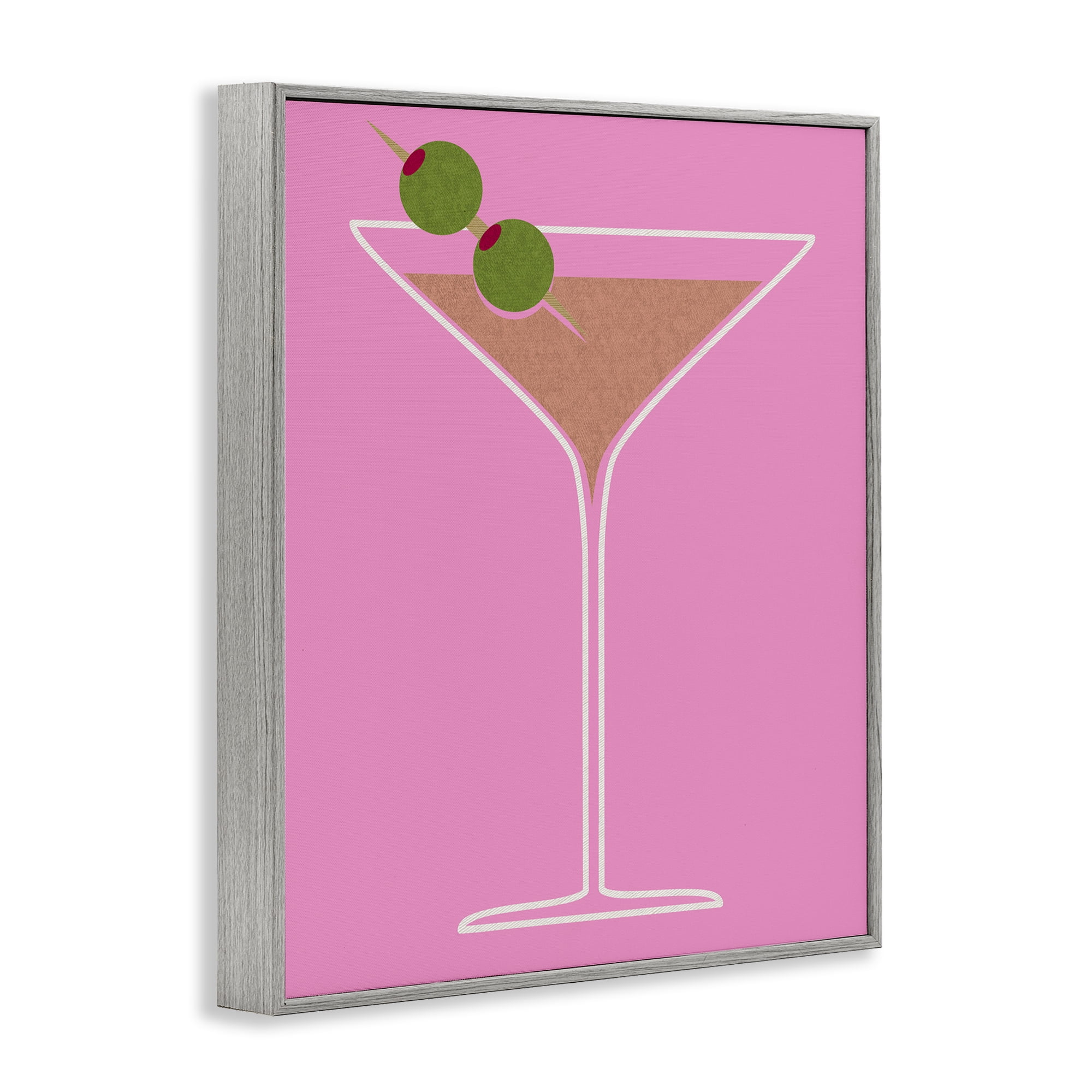 Stupell Industries Dirty Martini on Pink Food & Beverage Painting Gray Framed Art Print Wall Art, 11 x 14