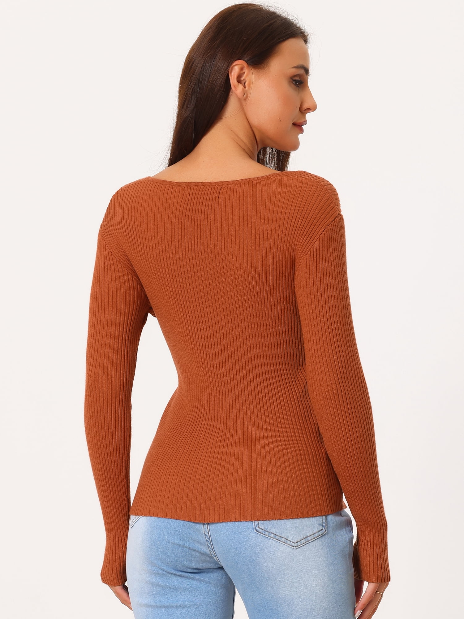 Women's Long Sleeve V Neck Criss Cross Sweater Casual Fall Outfits M Brick Red