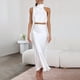 thumbnail image 5 of Conjunto de vestido largo de dos piezas de satén para mujer - Top sin mangas con cuello alto y falda con abertura lateral, ropa formal y casual para fiestas, 5 of 7